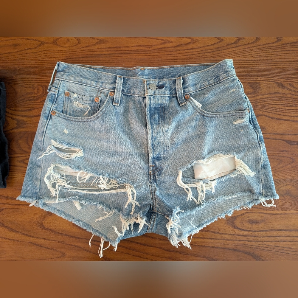 Levi's Blue Distressed Jean Shorts